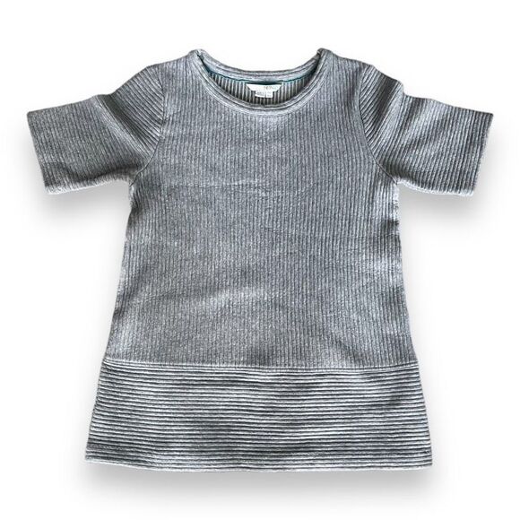 Boden Women's Heathered Gray Ribbed Textured Crew Neck Short Sleeve Top Size 6 - Picture 1 of 5